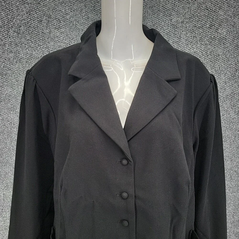 Dialogue Womens Crepe Button Jacket w Pockets Petite 28WP Plus Size 3X Black